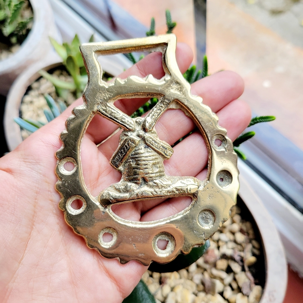 Vintage Horse Brass Windmill Harness Bottle Opener and Wall Hanging